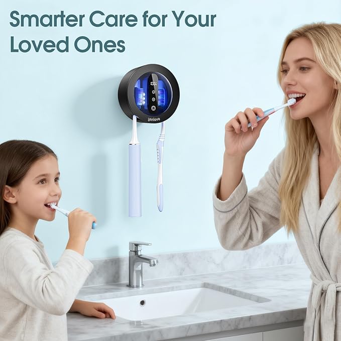 Upgraded Toothbrush Holders for Bathroom, Tooth Brush Holders Wall Mounted,Toothbrush Cleaner Organizer with LED Smart Screen,Cleaning and Drying Fits All Toothbrushes for Home & Travel