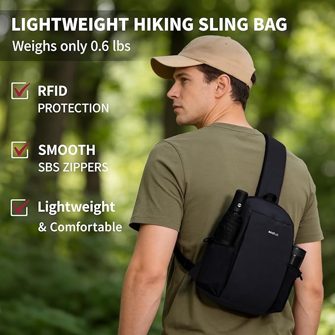 ECOHUB Sling Bag for Women Men Anti Theft Crossbody Bags Travel Purses Anti Theft Crossbody Hiking Backpacking Packs, Black