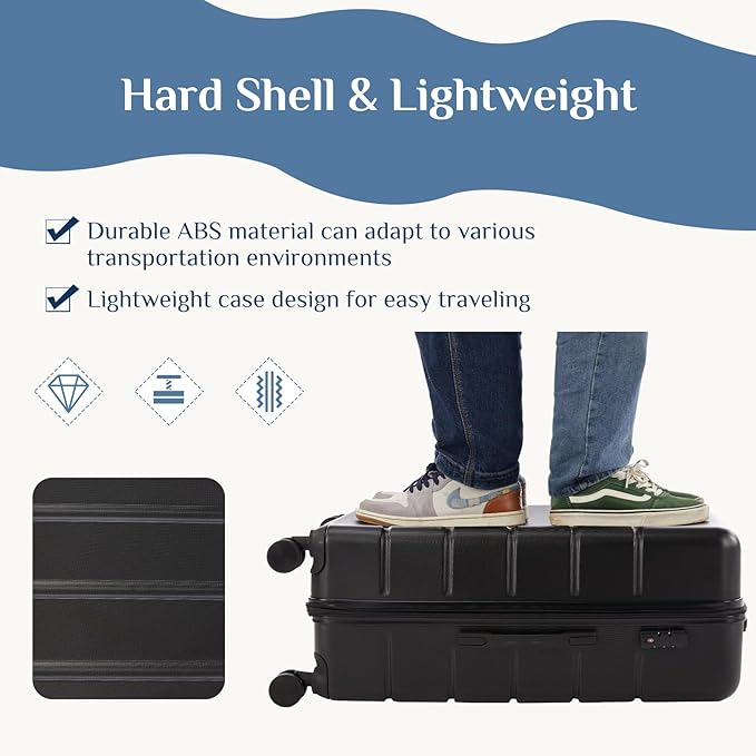 NEWBULIG 24 Inch Checked Luggage, ABS Hard Shell Lightweight Rolling Expandable Suitcase with Smooth Spinner Wheels and TSA Lock for Business Trips and Daily Vacations, Black