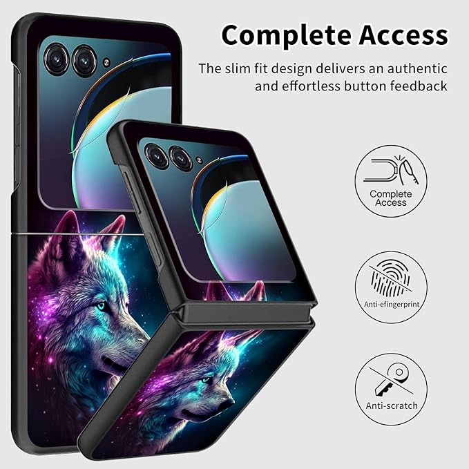 for Motorola Moto Razr 2024 Case,Moto Razr 50 Phone Case Cute Slim Hard PC Ultra-Thin Anti-Scratches Shockproof Protective Cover,Glitter Wolf