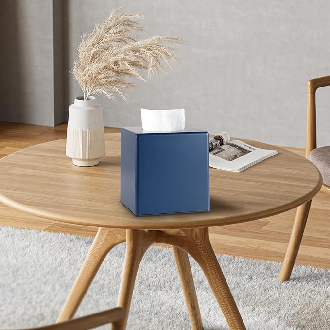 Y-in Hand Tissue Box Cover, Decorative Square Facial Storage Tissue Box Holder, Home Accessories for Bathroom Vanity Countertops, Dressers, Night Stand, Parlors and Office (Navy Blue)