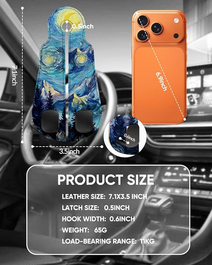 WOCOCN Purse Holder for Car, 2 Pack Heavy Duty Purse Hanger for Car, PU Leather Car Seat Hooks for Purses and Bags, Cute Starry Sky Mountain Headrest Organizer for Handbags & Backpacks