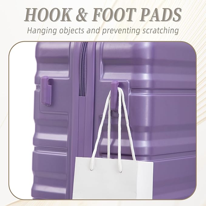 Hardshell Luggage Sets, Lightweight Stripes Suitcases with Spinner Wheels, Purple-181