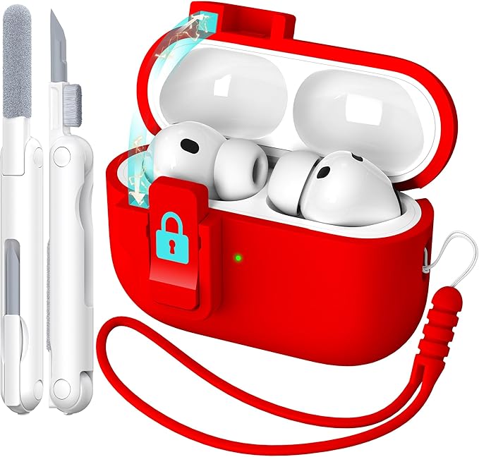 R-fun for AirPods Pro 3 Case with Cleaning Kit, Soft Liquid Silicone Rubber Protective Cover, Compatible with AirPods Pro 3rd Generation Case (2025), Compatible with MagSafe, Red