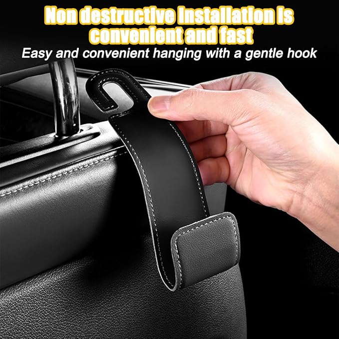 2PCS Car Seat Headrest Hook, Leather Vehicle Seatback Organizer Hanger for Hanging Purses Bags Coats, Auto Seat Back Storage Hook Accessories, Universal for SUV, Sedan, Truck (Brown)