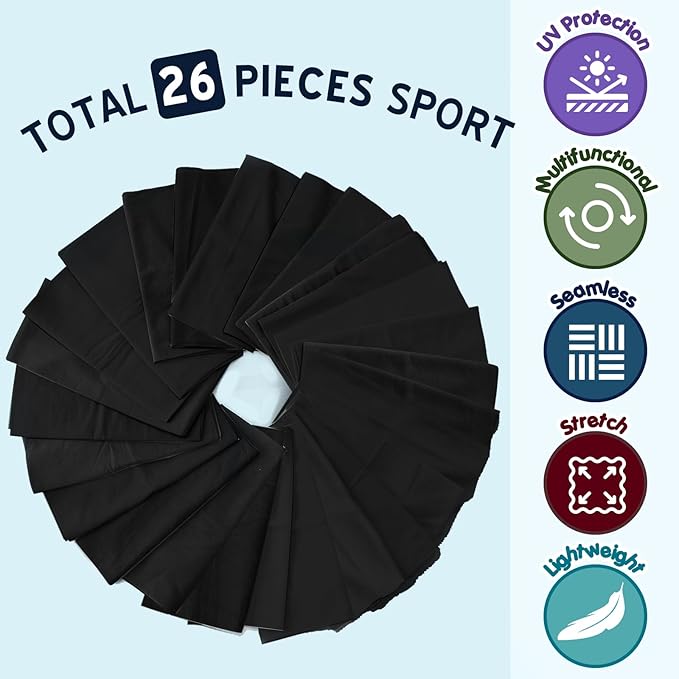 Jiuguva 26 Pcs Neck Gaiter Men Face Mask Headband Boho Head Wrap Headwear Bulk Hiking Seamless Neck Scarf Skull Bandana Women