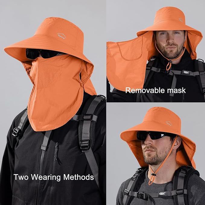 Sun Hat for Men Women with Neck Flap,UPF 50+ UV Protective Hiking Fishing Hats,Wide Brim Sun Hat for Women&Men