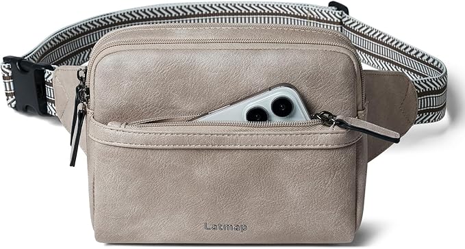 LATMAP 3L Fanny Packs Belt Bag for Women Small Everywhere Crossbody Bag Waist Packs Faux Leather Sling Chest Travel Purse