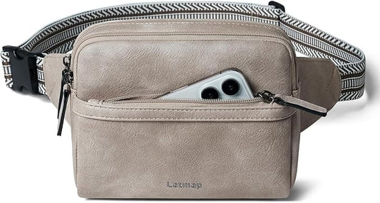 LATMAP 3L Fanny Packs Belt Bag for Women Small Everywhere Crossbody Bag Waist Packs Faux Leather Sling Chest Travel Purse