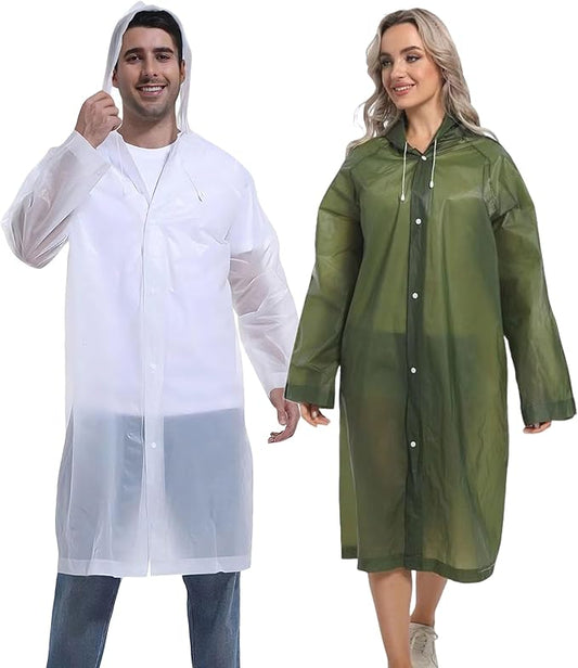 2PCS Rain Ponchos for Adults Reusable Rain Coats for Adults Rain Jackets Raincoats for Men Women