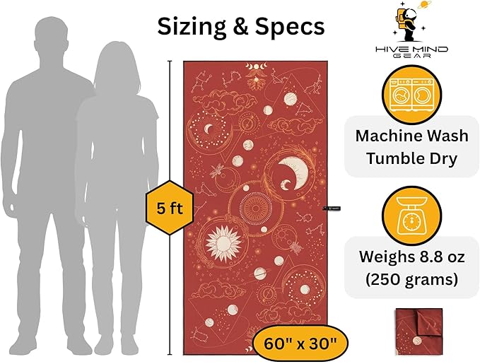 Travel Towel – Packable, Lightweight, Quick-Dry, Fade Resistant, Sand-Repellent – Soft Microfiber Towel for Travel, Backpacking, Beach, Pool, Outdoors – Double-Sided Print – 60” x 30”