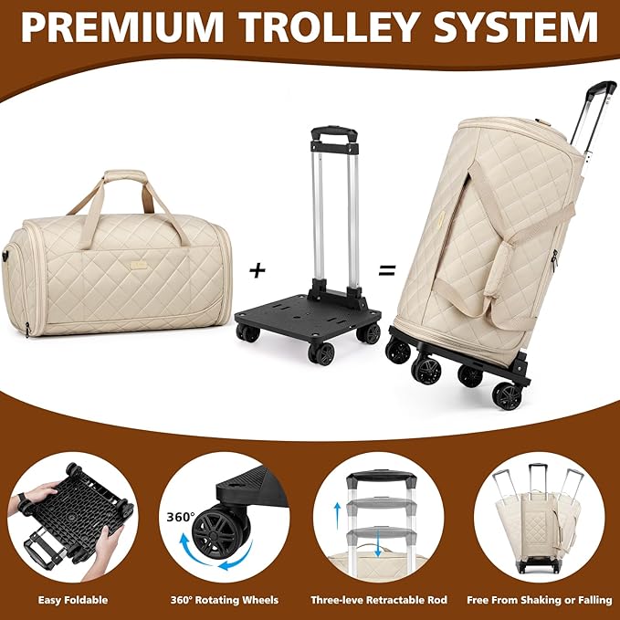 Rolling Garment Bags for Travel - Carry on Convertible Garment Duffle Bags with Wheels for Men Women, 4 in 1 Large Travel Duffel Bags with Shoes Compartment Hanging Suit Dress Weekender Bag 4pcs Set
