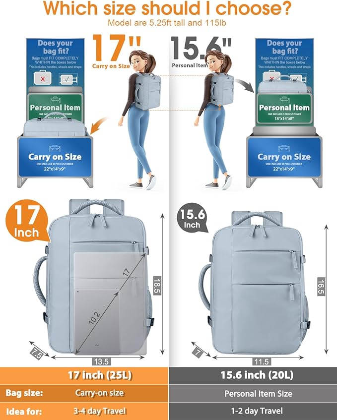 Capolo Travel Backpack for Women Men Waterproof Laptop Backpack Airlines Approved Carry On Backpack Bag Computer Bookbag for Business, Work, Traveling Fits 17 Inch Laptop(Blue)