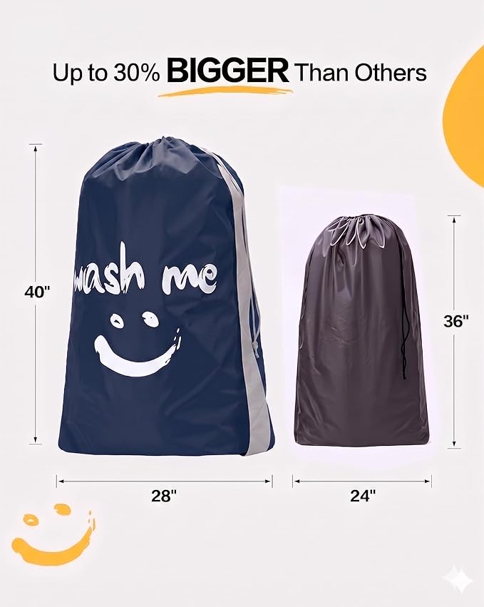 HOMEST 2 Pack XL Wash Me Travel Laundry Bag with Strap, Dirty Garments Organizer, Large Enough to Hold 4 Loads of Clothes, Easy Fit a Hamper or Clothing Basket, Azure and Blue