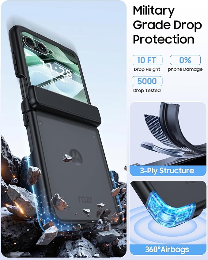 for Motorola Razr 2026 Case with Hinge Protection, Screen Protector, Ultra-Thin Skin Feel Translucent Frosted, Shockproof Cover for Moto Razr 2026-Black