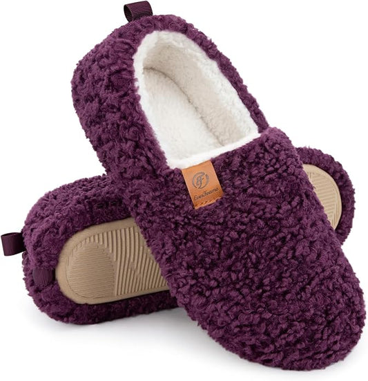 EverFoams Women’s Soft Curly Full Slippers Memory Foam Lightweight House Shoes Cozy Loafer with Polar Fleece Lining