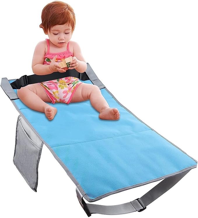 Kids Airplane Foot Pedal, Portable Folding Airplane Footrest, Universal Fit Adjustable Children Airplane Seat Extender (Blue)
