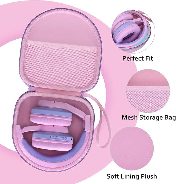 Headphone Headset Case for JLab JBuds Lux ANC/Beats/JBL/TOZO/BERIBES/Picun/KVIDIO Noise Cancelling Over-Ear Foldable Headphone, Pink+Green Edge