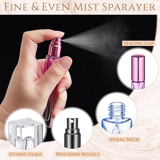 Domensi 20 Pcs 10/15/20/30 ml Perfume Travel Refillable Glass Bottles Spray Bottle Perfume Atomizer for Cologne Dispenser Leak-proof Fragrance Bottles Atomizer Pump Kit (10 ml,Fresh Color)
