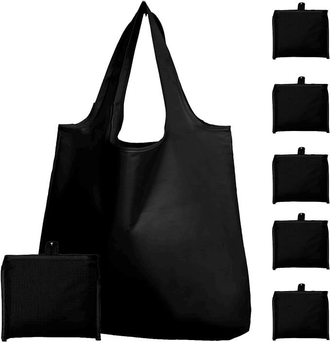 Foldable Reusable Grocery Bags – Heavy Duty 6 Pack with Handles | XL Tote for Women & Men, Market, Travel, Storage