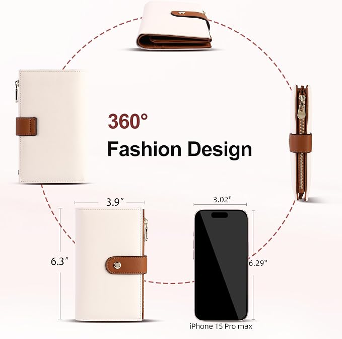 yiijay Women's Wallets RFID Blocking Leather Trifold Clutch Wallet Credit Card Holder Ladies Travel Wallet Purse with Pen Holder
