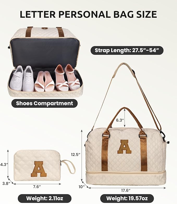 Kids Duffle Bag-Dance Bag Duffle Bag, Personalized Weekender Bag with Shoulder Strap, Monogram Overnight Bag for Women Wet Pocket, Letter Travel Bag with Makeup Bag Gifts for Niece (Letter R)