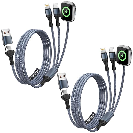 Cruise Essentials 2026, 3 in 2 Multi Charging Cable for iPhone Watch Charger/iPhone 17/IP, iWatch Charger, Travel Camping Essentials Compatible with iWatch 11-2/Ultra/iPhone 17-8,Car (2Pack,5FT)Gray