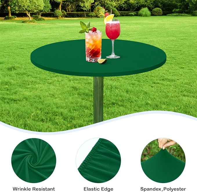 Wolkemer 2 Pack 3 Foot Green Fitted Tablecloth 36 Inch Round Elastic Edges Table Cloth, Spandex Stretch Table Cover with Machine Washable Fabric for Wedding Party Picnic Dining Indoor Outdoor