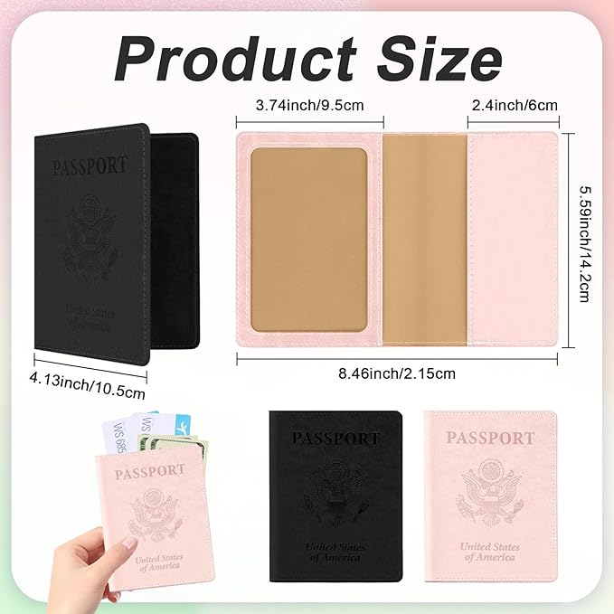 Black and Rose Gold Passport Holder, 2 PCS Passport Holder for Travel, Travel Passport Holders Must Haves for Women Men, Passport Cover Passport Wallet Case Holders for Travels Cruise Ship Essentials