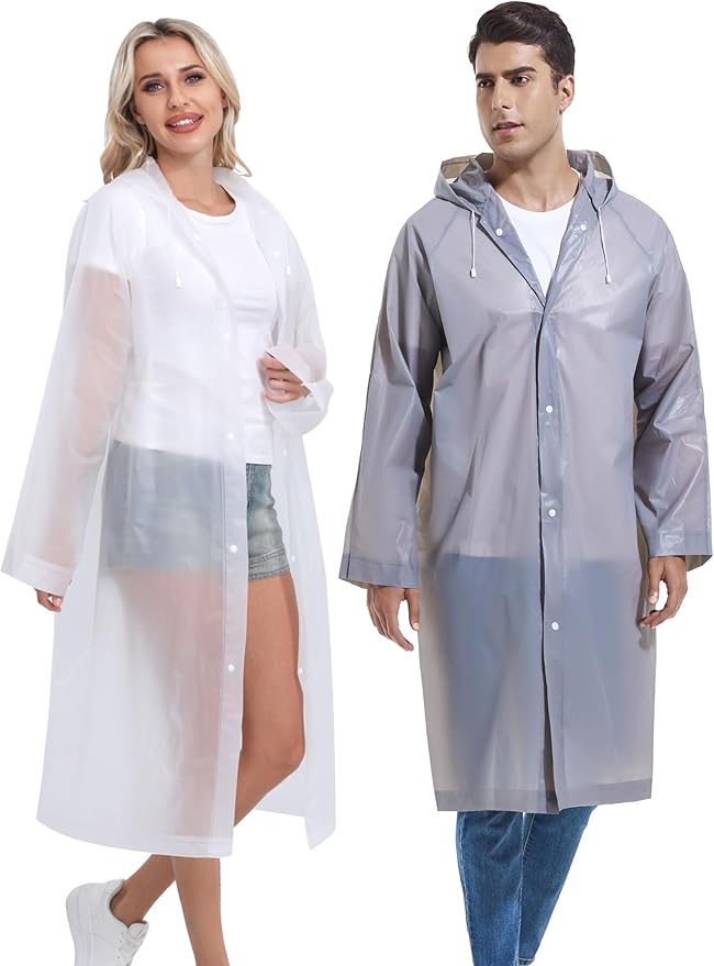 2PCS Rain Ponchos for Adults Reusable Rain Coats for Adults Rain Jackets Raincoats for Men Women