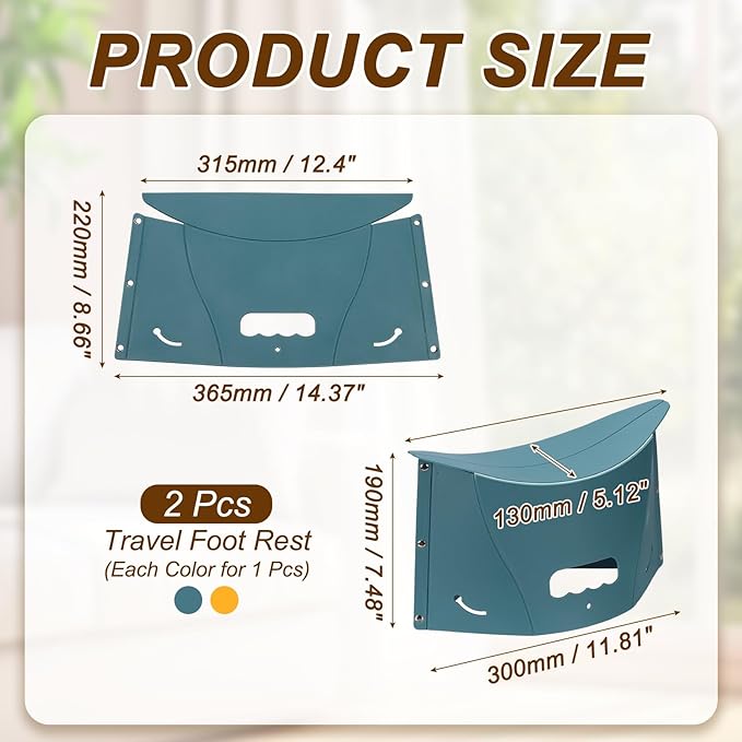 PATIKIL Travel Foot Rest, Portable Airplane Footrest with Handbag Function Lightweight Foldable Foot Stool to Relieve Back & Knee Pain for Long Flight Outdoor Camping, Dark Green, Yellow