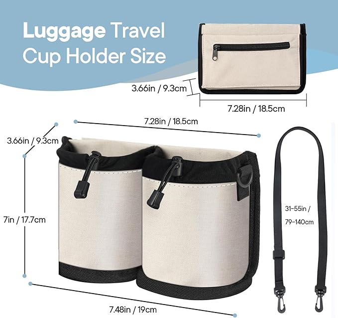Extra Luggage Cup Holder Free Hand Drink Caddy for Suitcases to Travel and Business Trip,Travel Must Haves Men Women,Holds Two Coffee Cups,Passport,Flight Attendant Essential Organizer-Apricot