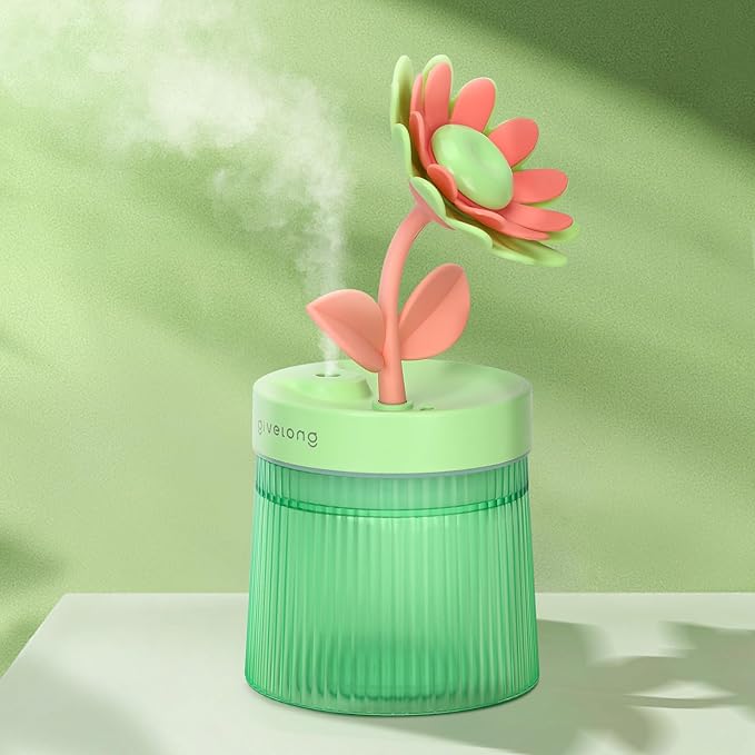 260ml Flower Mini Humidifier, Green Sunflower Desktop Small Humidifiers, Personal Cool Mist Humidification, USB Desk Humidifier for Bedroom, Office, Travel & Indoor Plants