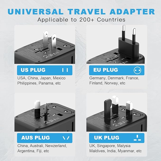 HAPOW Universal Travel Adapter, PD20W International Power Adapter, 2 USB-C & 2 USB-A Fast Charging Travel Charger, All in One Worldwide Travel Plug Adapter, Outlet Adapter for Europe EU UK USA AU