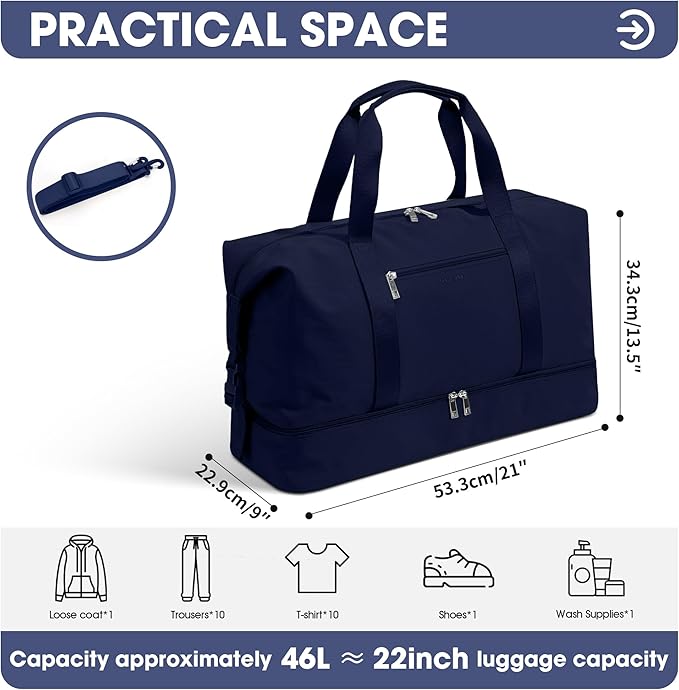 Oeihuivt Weekender Bags for Women - 21 Inch Large Travel Duffel Bag 2-Piece Set with Shoe Compartment, Heavy-Duty Canvas Leather Carry On Overnight Tote