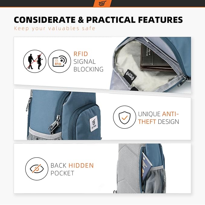 SKYSPER Sling Bag RFID Crossbody Sling Backpack Cross Body Shoulder Bag Travel Hiking Daypack for Women Men(Slateblue)