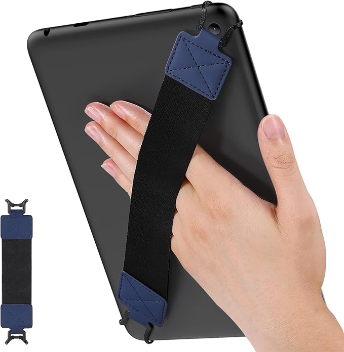MoKo Security Hand-Strap for 9-11 Inch Tablet, iPad/iPad Pro/IP-ad Air/Kindle Fire HD/Samsung, High-Elasticity Versatile Hand Strap Lightweight Finger Grip Holder, Black Belt, Indigo