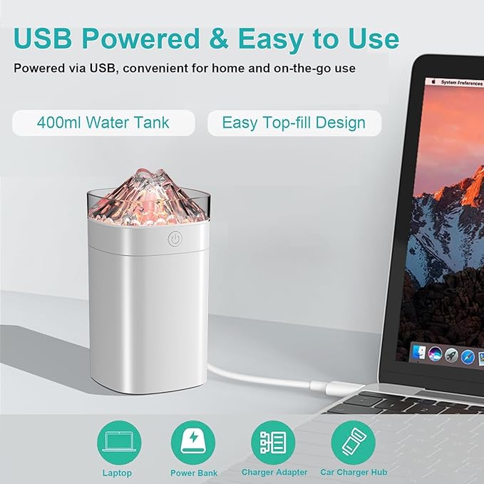 Portable Small Humidifier, 400ml Cool Mist Humidifiers for Bedroom, USB Powered Desktop Humidifier with Light for Car, Office, Travel, Plants, Auto Shut-Off, 2 Mist Modes, Super Quiet, White