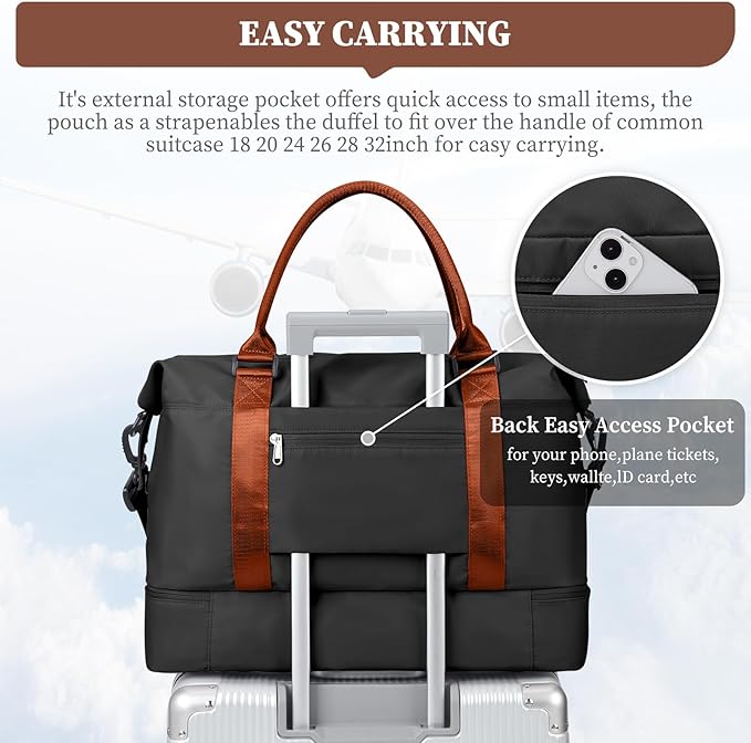 Weekender Bags for Women,Personal Item Travel Bag with Shoes Compartment,Overnight Travel Duffel Bag with Toiletry Bag,Medium