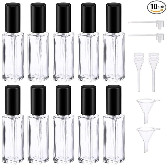 Segbeauty Perfume Atomizer Travel, 10pcs Portable Mini Refillable Perfume Bottles Kits, 10ML Scent Pump Case Empty Glass Toiletries Supplies Containers Travel Size Spray Bottles Accessories Set Clear