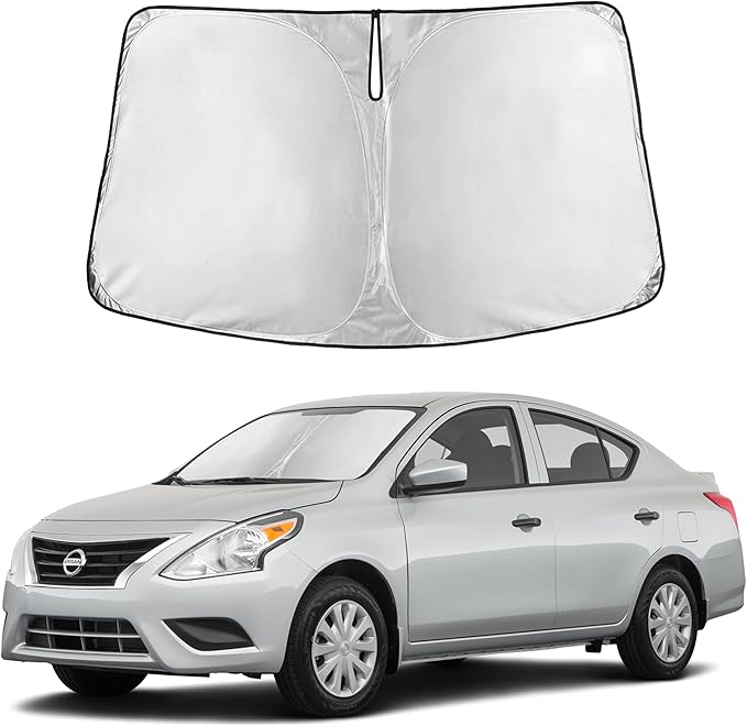 Autovir Windshield Sun Shade Fit for 2012-2017 2018 2019 Nissan Versa Sunshade, Front Car Window Shades Sun Visor, Blocks UV Rays & Heat, Car Accessories