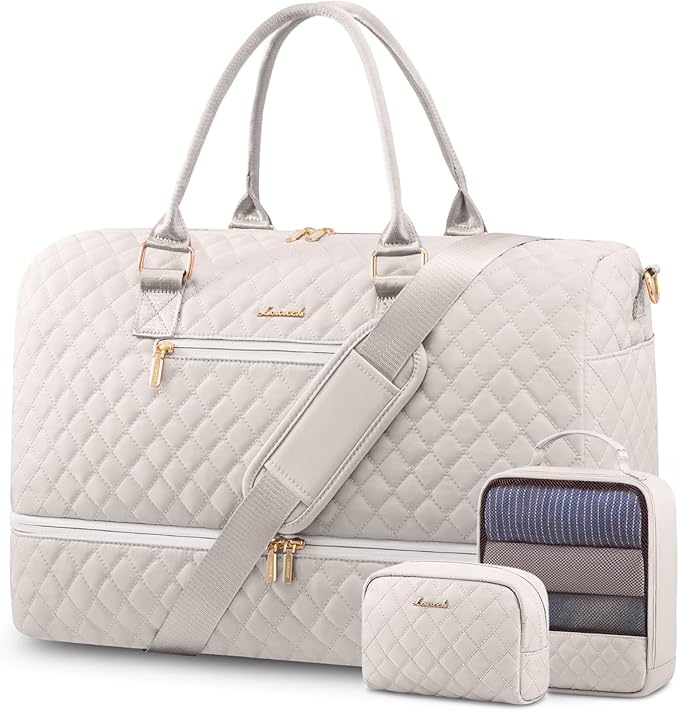 LOVEVOOK Travel Duffle Bag for Women, Weekender Overnight Bag with Shoe Compartment, Carry on Bag with Toiletry Bag, Gym Duffel Bag with Wet Pocket, Hospital Bags for Labor and Delivery 3 Pcs Set