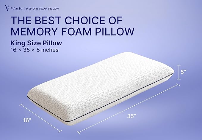 Cooling Gel Memory Foam Pillow - 1-Pack - King Size Bed Pillows For Sleeping - Firm Pillow - Back, Stomach and Side Sleeper Pillow - Shoulder & Back Pain Relief - Washable , Bamboo Viscose Cover