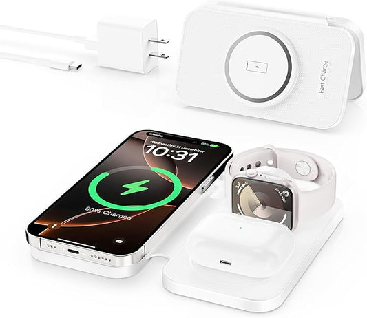2026 Traveling Portable Wireless Mag-Safe Fast Charging Station,Magnetic 3 in 1 Charger for iPhone 17 16 15 14 13 12 Pro Max Plus,Apple Watch Series & Air pods 4 3 2 Pro-Gifts for Family