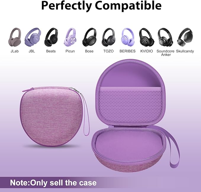 Headphone Headset Case for JLab JBuds Lux ANC/JLab Go Lux ANC/Lorelei X8/Beats/JBL/TOZO/BERIBES/Picun/KVIDIO Noise Cancelling Over-Ear Foldable Headphones (Purple)