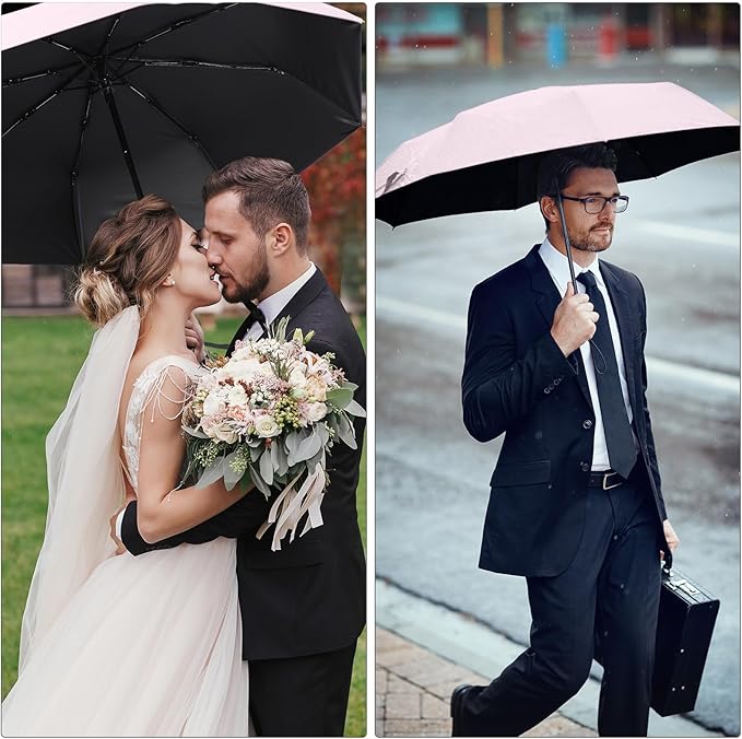 Jexine 6 Pcs Windproof Travel Umbrella for Rain Compact Small Automatic Lightweight Portable Umbrella for Men Women Backpack