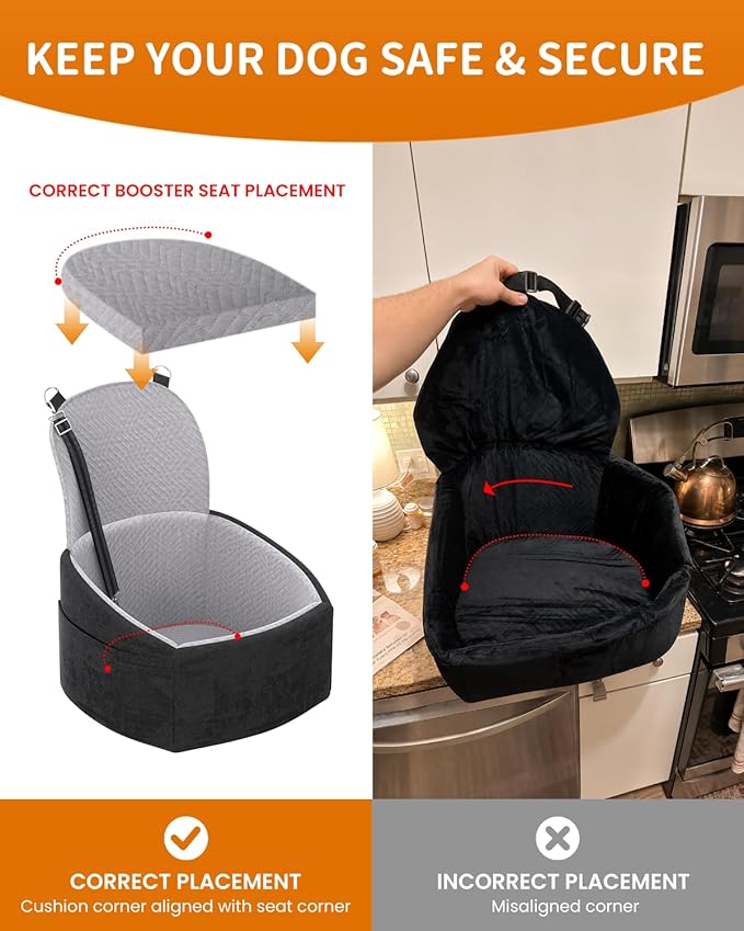 NUPIDA Dog Booster Car Seat with Extend Backrest for Small Medium Pet, Grey | Easy Install, Up to 30 lbs, Washable Removable Cover with zippper, Non-Slip Bottom, Large Storage Pockets, 2 Safety Leashes