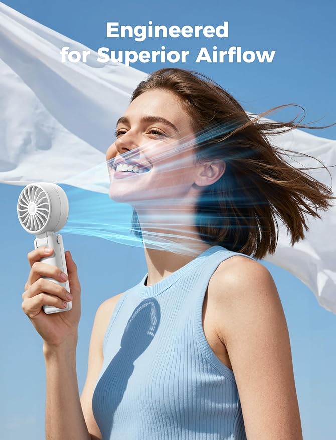 Aecooly Mighty Portable Handheld Fan with Cooling Plate | 20H Max Cooling Time | 3 Flexible Modes | 5 Speeds Wind | Battery Level Display | Mini Personal Battery Powered, Gifts for Women, Travel-White