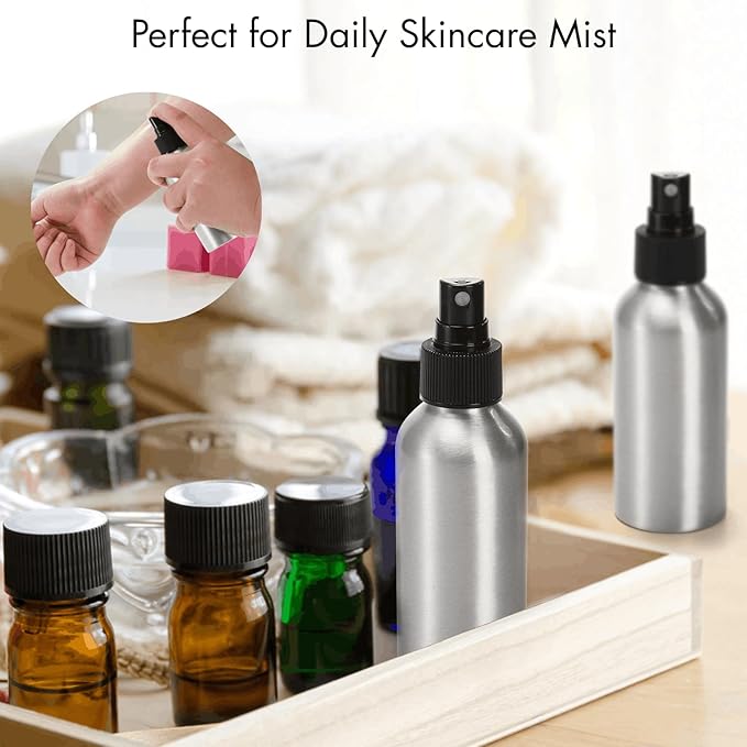 Youeon 12 Pack 4 Oz Fine Mist Spray Bottles, Reusable Aluminum Empty Spray Bottles, Small Refillable Bottle for Travel, Cosmetic, Perfume, Toner, Essential Oil Storage, Leak Proof