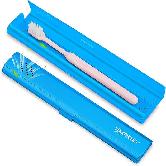 Toothbrush Case Cover for Traveling, Aluminum Toothbrush Holder for Manual Toothbrush + Mini Toothpaste, Portable Tooth Brush Storage Box for Camping Business Trip-Blue (1 Pack)